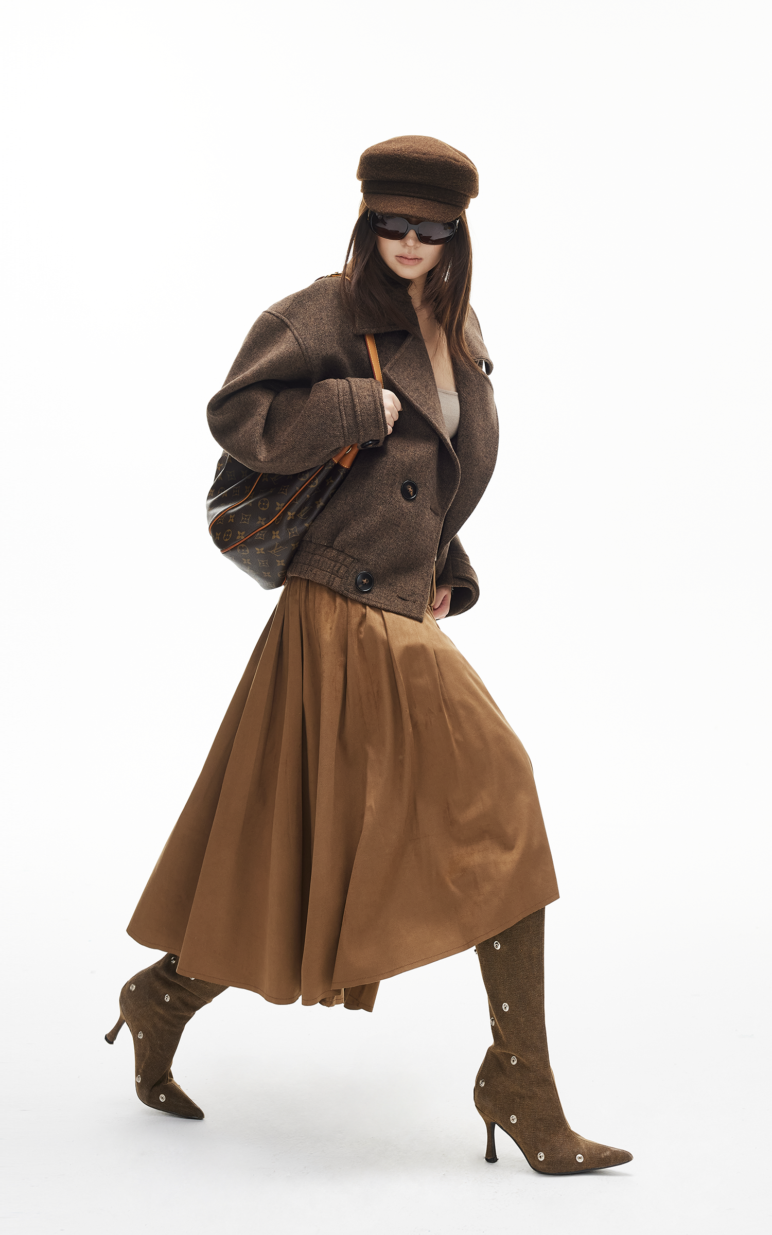 IAMXIAA Wool-Like Double-Breasted Cropped Jacket Women Short Lapel Coat