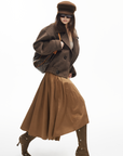IAMXIAA Wool-Like Double-Breasted Cropped Jacket Women Short Lapel Coat