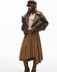IAMXIAA Wool-Like Double-Breasted Cropped Jacket Women Short Lapel Coat
