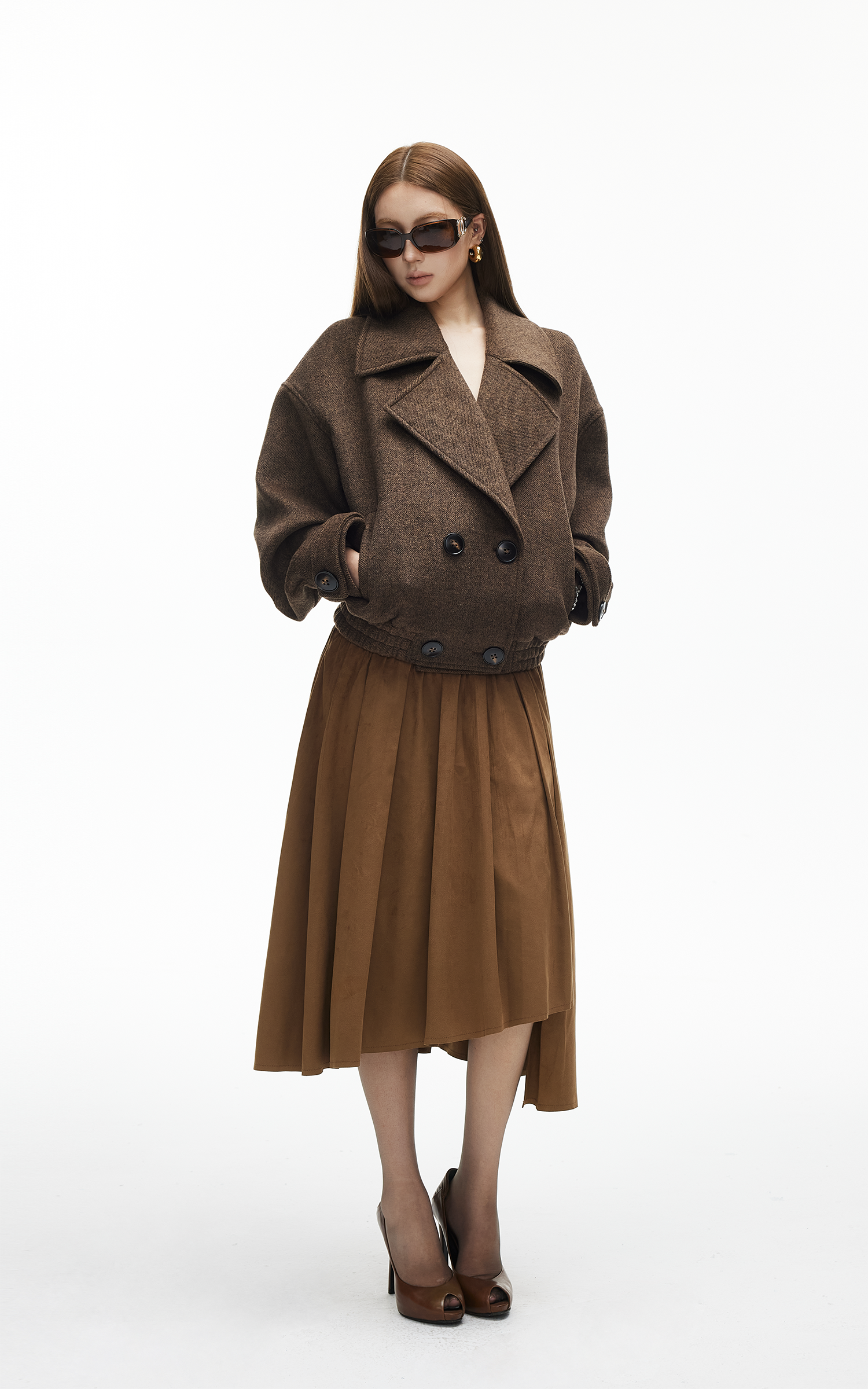 IAMXIAA Asymmetric Pleated Midi Skirt with High Waist Detail