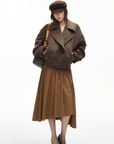 IAMXIAA Wool-Like Double-Breasted Cropped Jacket Women Short Lapel Coat