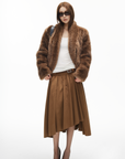 IAMXIAA Faux Fur Short Jacket with Attached Scarf Women Winter Plush Coat