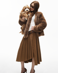 IAMXIAA Faux Fur Short Jacket with Attached Scarf Women Winter Plush Coat