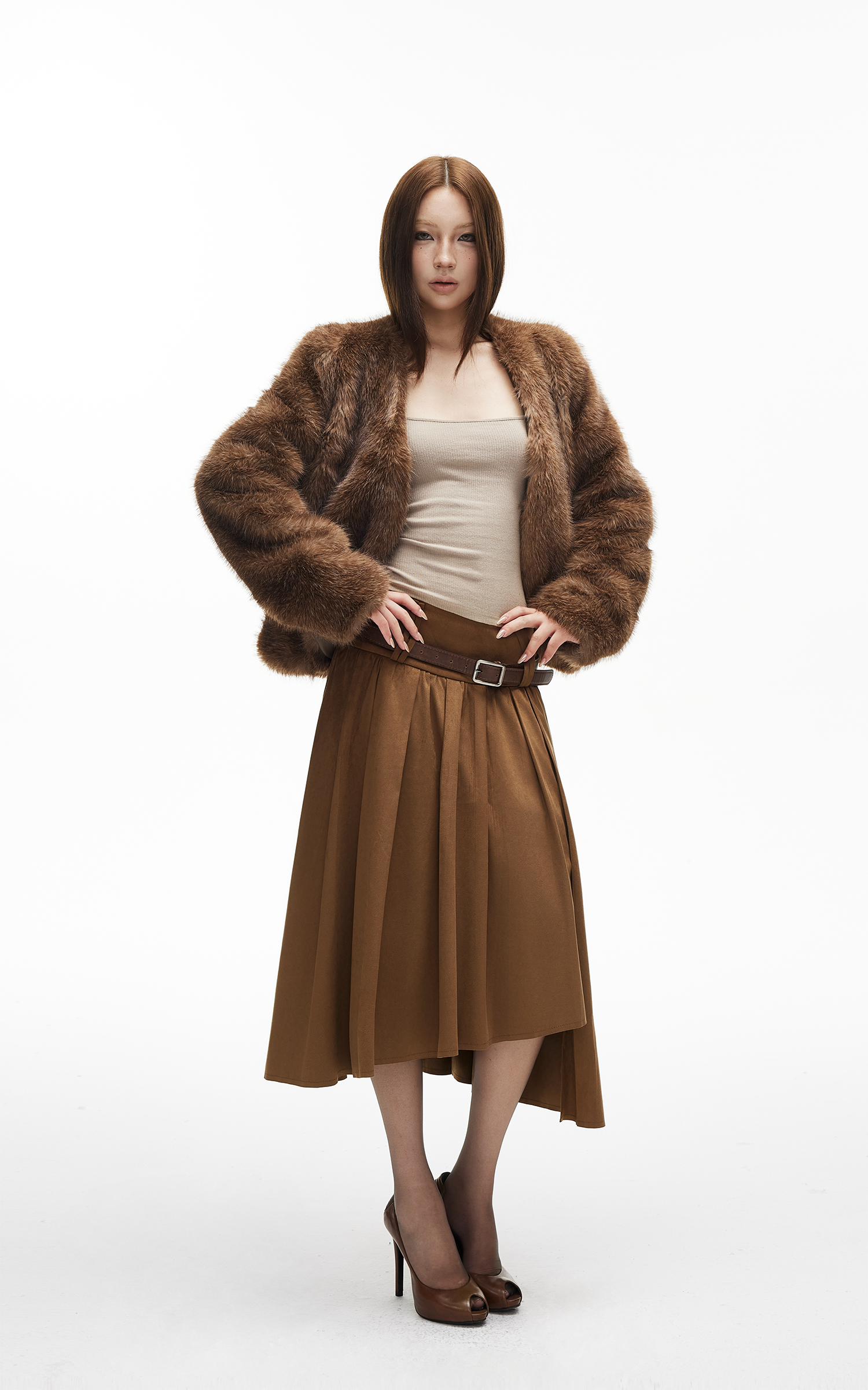 IAMXIAA Asymmetric Pleated Midi Skirt with High Waist Detail