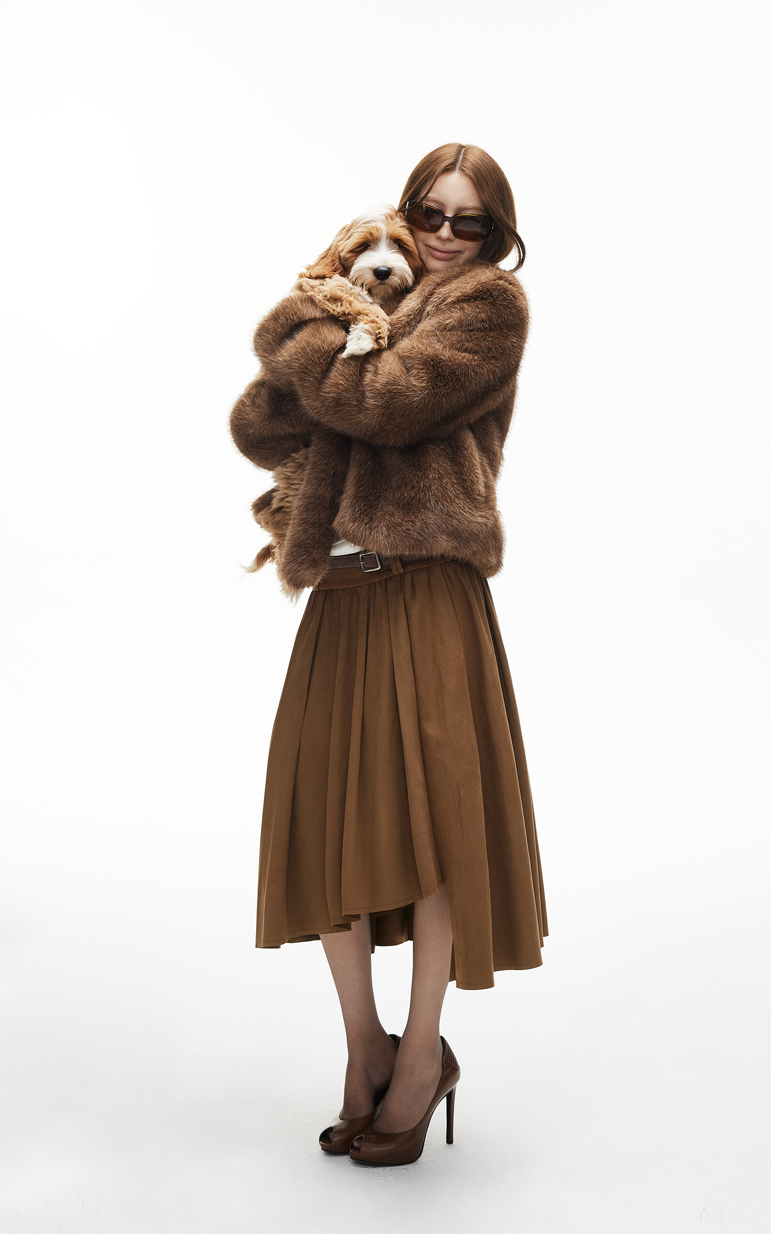 IAMXIAA Faux Fur Short Jacket with Attached Scarf Women Winter Plush Coat