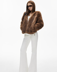 IAMXIAA Faux Fur Short Jacket with Attached Scarf Women Winter Plush Coat