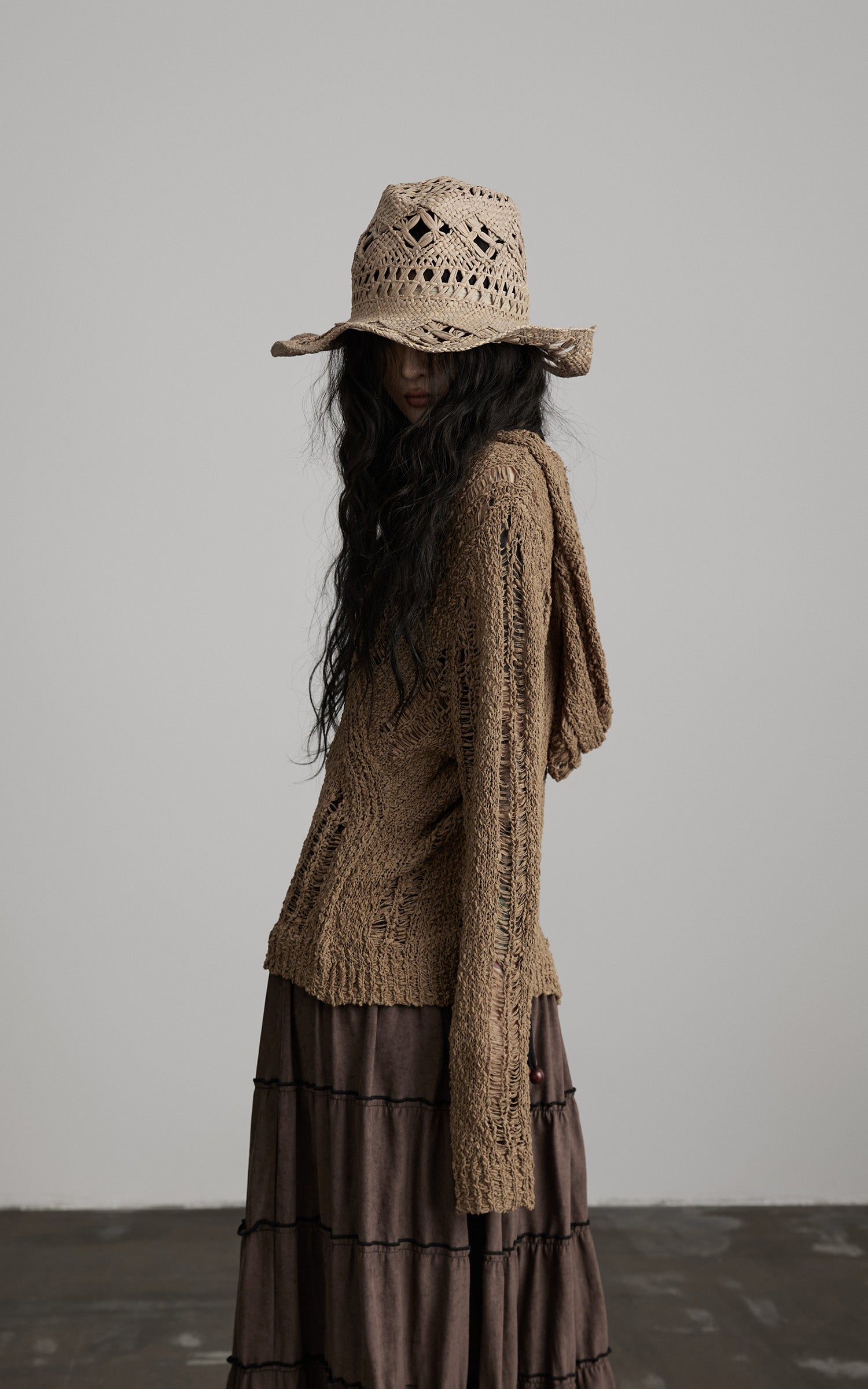 DOINDULGE Textured Tiered Maxi Skirt with Embroidery &amp; Smocked Waist