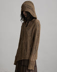 DOINDULGE Distressed Textured Hooded Knit Pullover