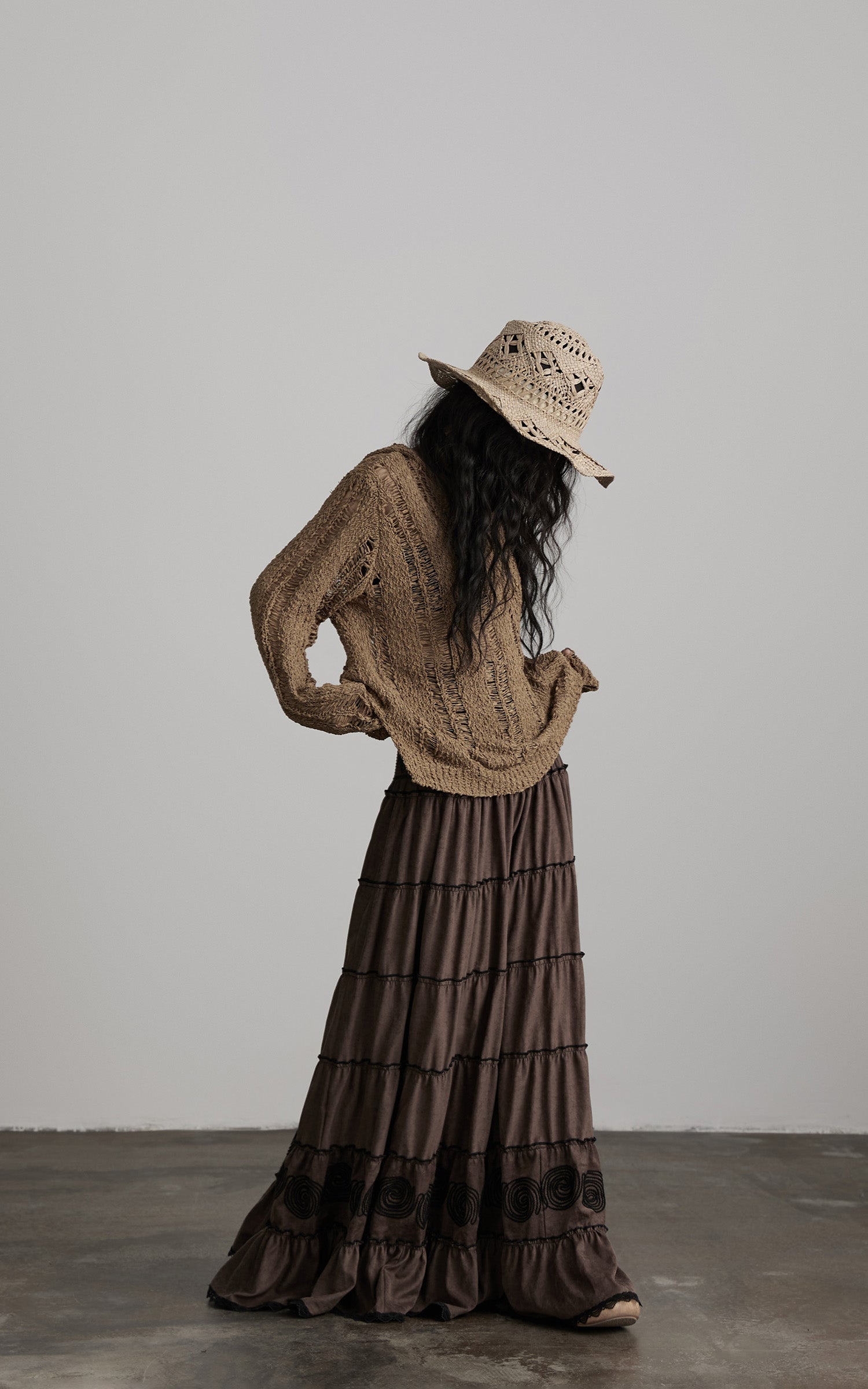 DOINDULGE Distressed Textured Hooded Knit Pullover