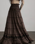 DOINDULGE Textured Tiered Maxi Skirt with Embroidery & Smocked Waist