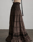 DOINDULGE Textured Tiered Maxi Skirt with Embroidery & Smocked Waist