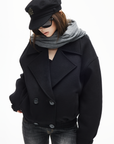 IAMXIAA Double-Breasted Cropped Wool-Like Jacket Women Short Lapel Coat