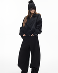 IAMXIAA Double-Breasted Cropped Wool-Like Jacket Women Short Lapel Coat