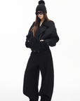 IAMXIAA Double-Breasted Cropped Wool-Like Jacket Women Short Lapel Coat