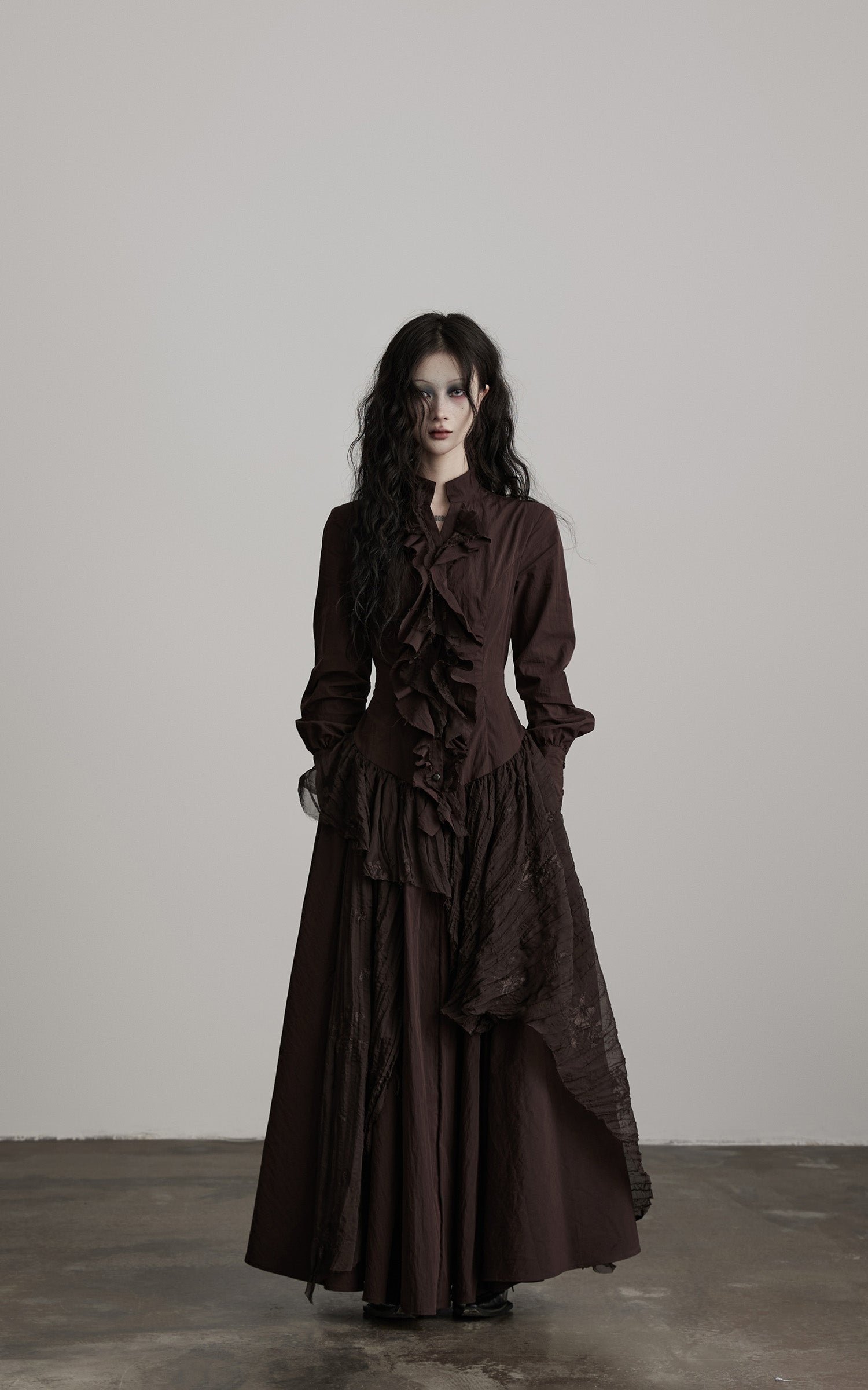 DOINDULGE Textured Ruched Shirt Dress