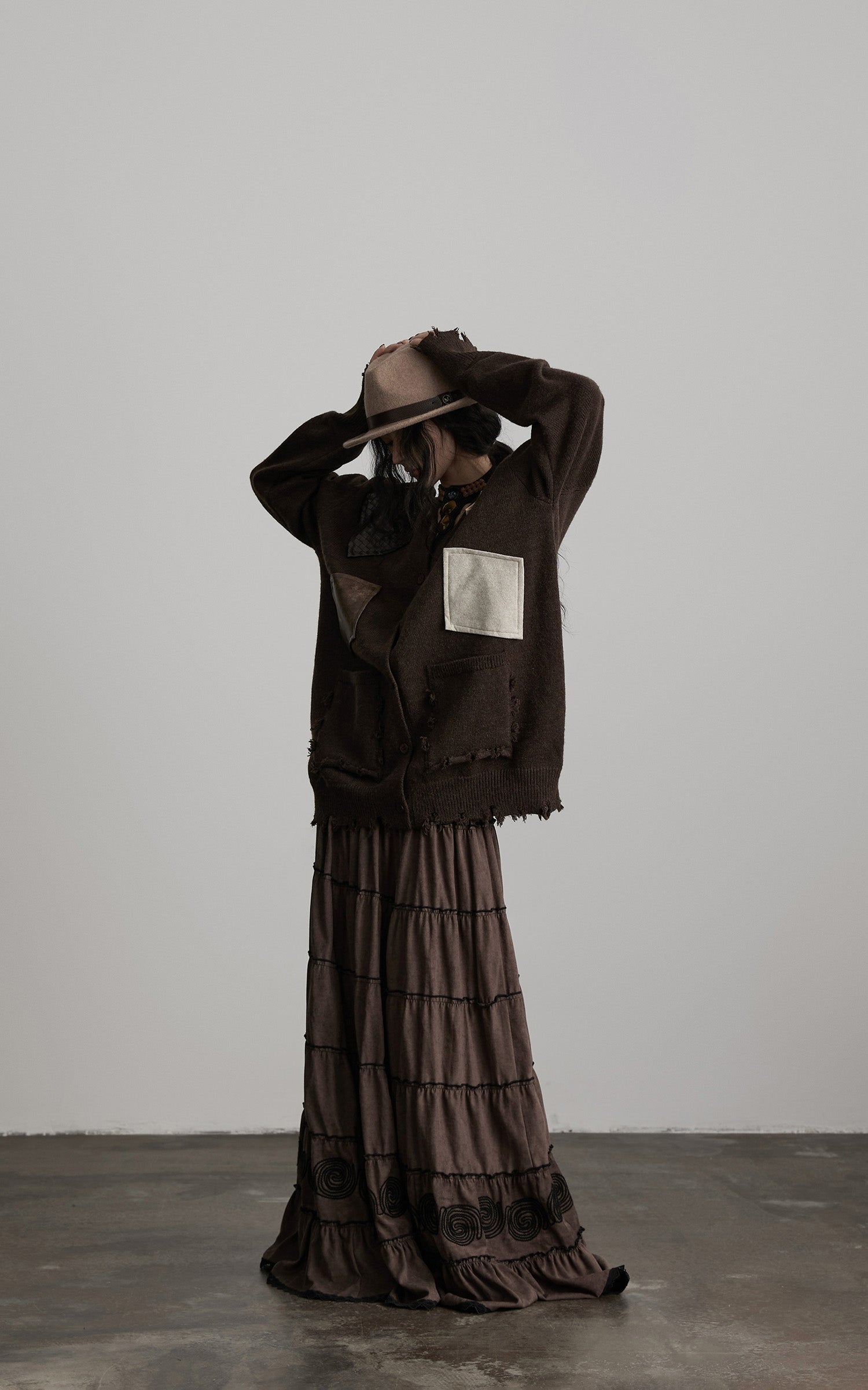 DOINDULGE Patchwork Distressed Knit Cardigan
