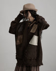 DOINDULGE Patchwork Distressed Knit Cardigan