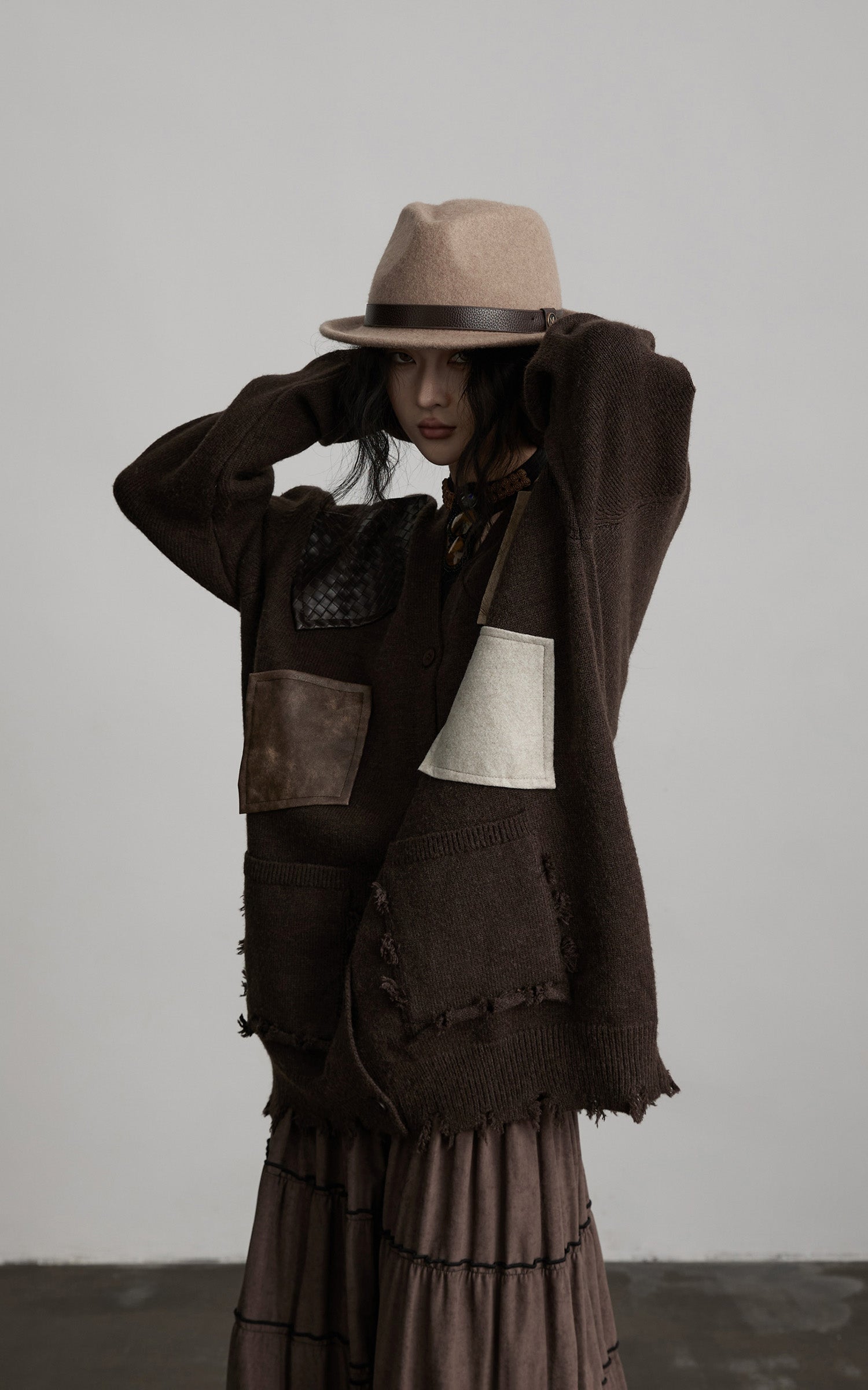 DOINDULGE Patchwork Distressed Knit Cardigan