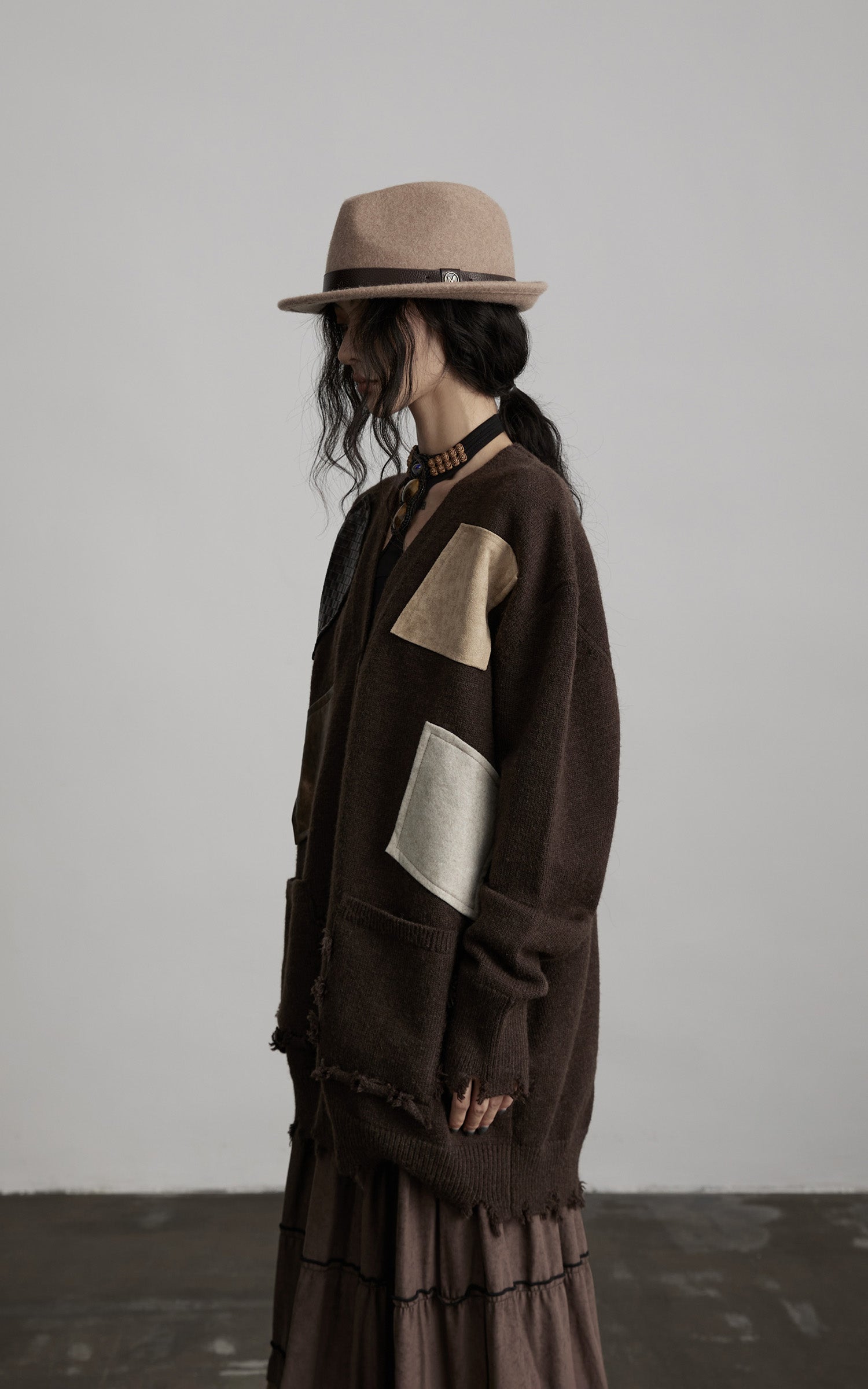 DOINDULGE Patchwork Distressed Knit Cardigan