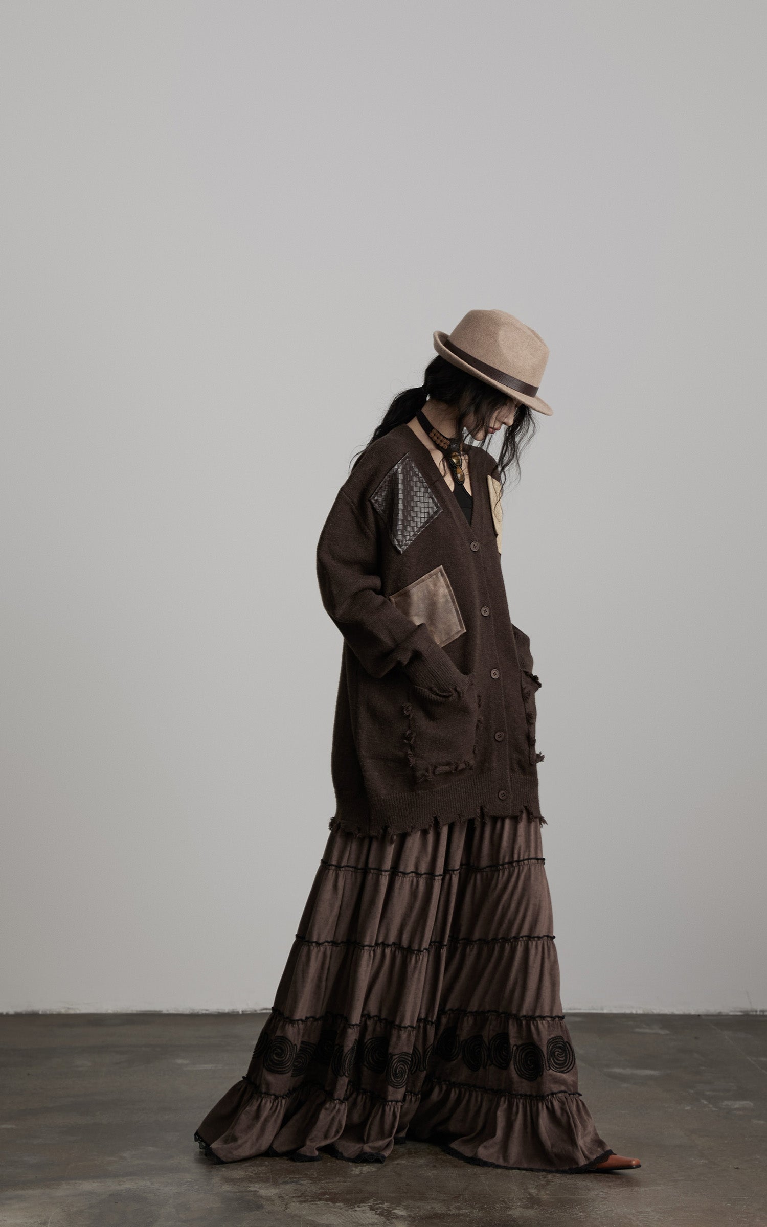 DOINDULGE Patchwork Distressed Knit Cardigan