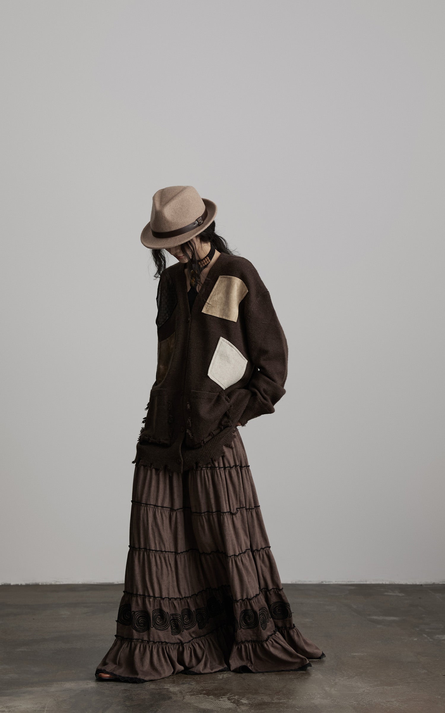 DOINDULGE Patchwork Distressed Knit Cardigan