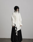 DOINDULGE Asymmetric Ruched High-Neck Shirt with Sculptural Draped Panels