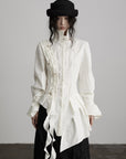 DOINDULGE Asymmetric Ruched High-Neck Shirt with Sculptural Draped Panels
