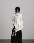 DOINDULGE Asymmetric Ruched High-Neck Shirt with Sculptural Draped Panels