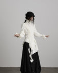 DOINDULGE Asymmetric Ruched High-Neck Shirt with Sculptural Draped Panels