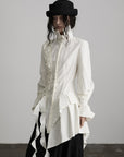 DOINDULGE Asymmetric Ruched High-Neck Shirt with Sculptural Draped Panels