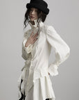 DOINDULGE Asymmetric Ruched High-Neck Shirt with Sculptural Draped Panels