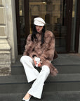 ROVENTE Faux Fur Jacket with Scarf Detail
