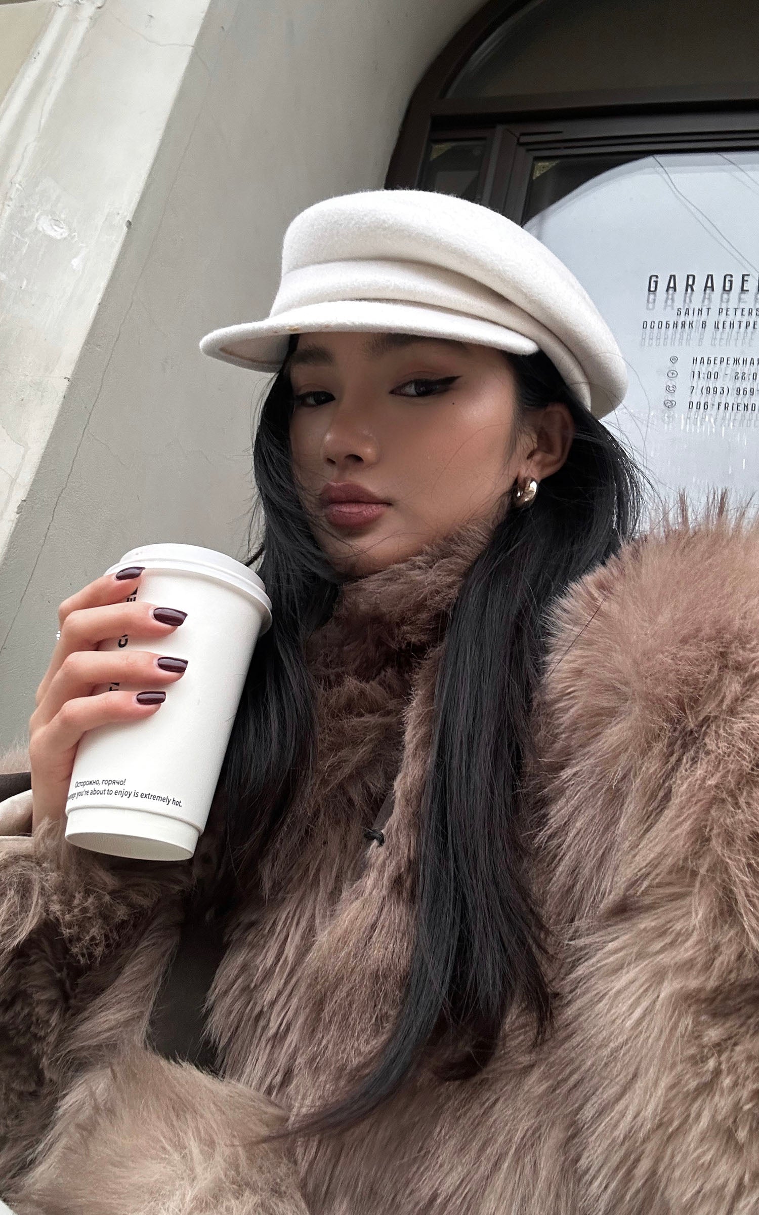 ROVENTE Faux Fur Jacket with Scarf Detail