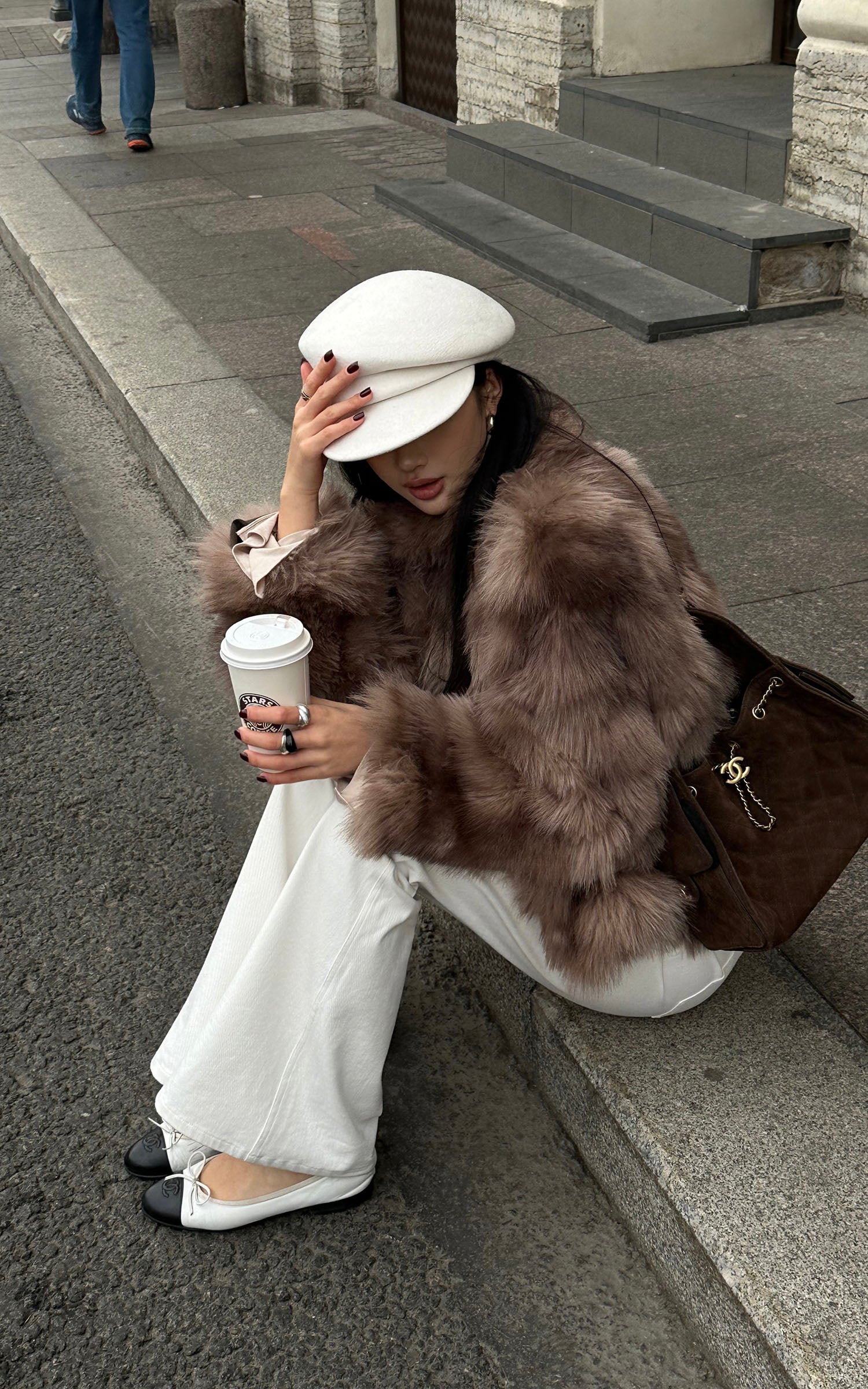 ROVENTE Faux Fur Jacket with Scarf Detail