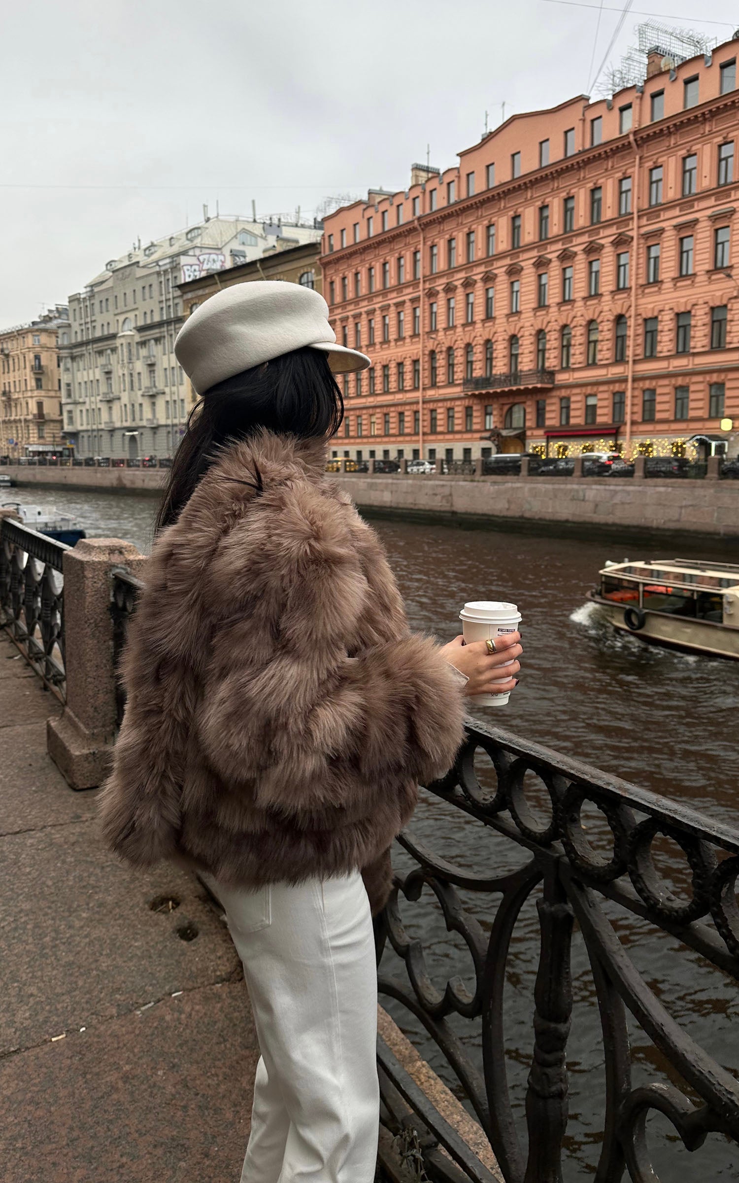 ROVENTE Faux Fur Jacket with Scarf Detail