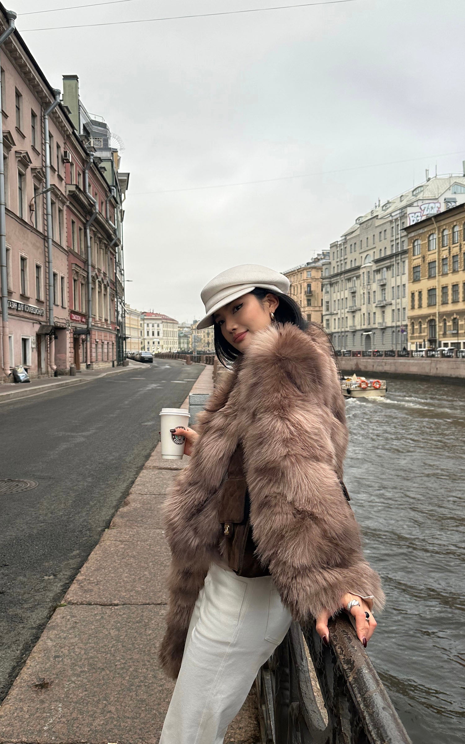 ROVENTE Faux Fur Jacket with Scarf Detail