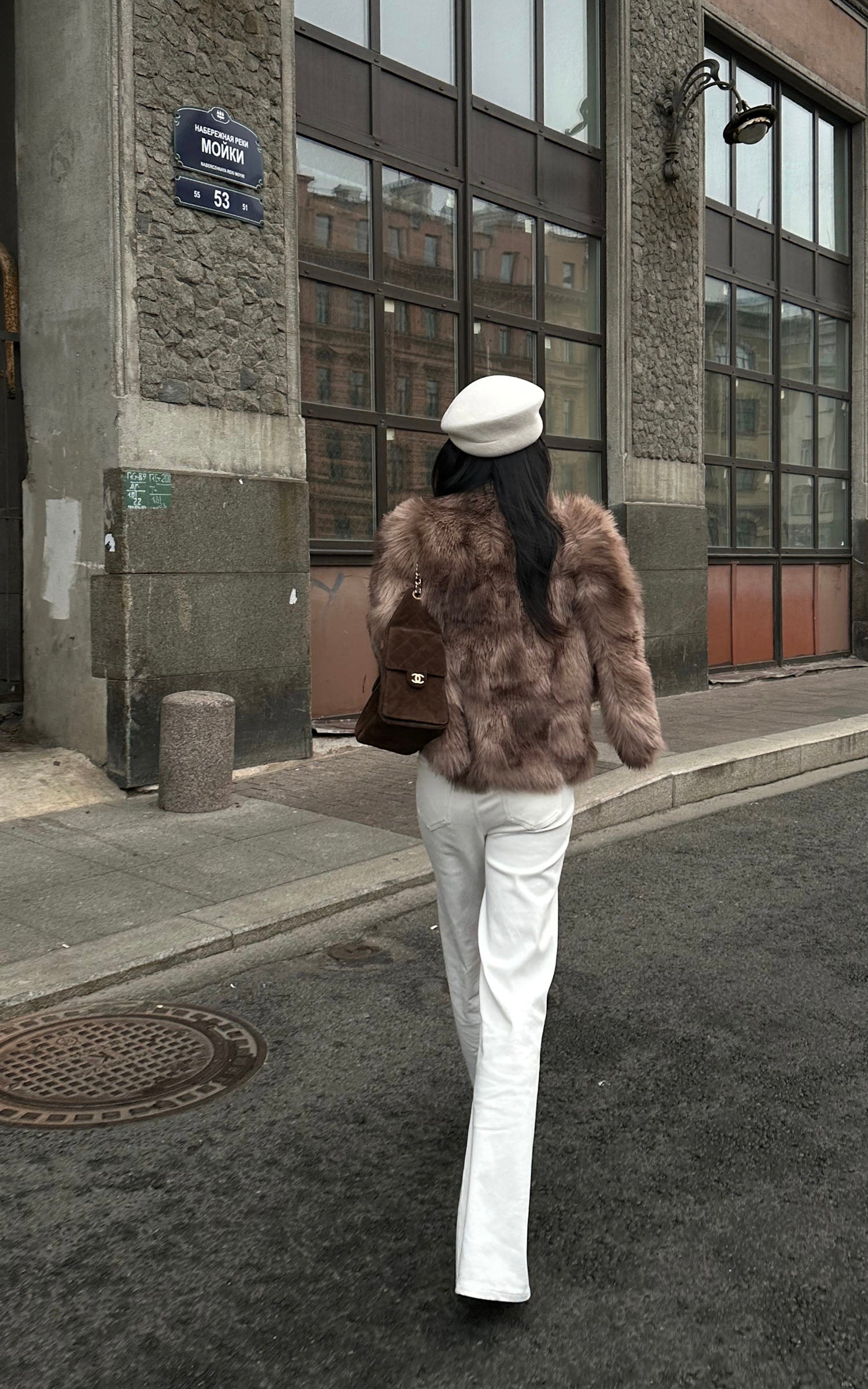 ROVENTE Faux Fur Jacket with Scarf Detail