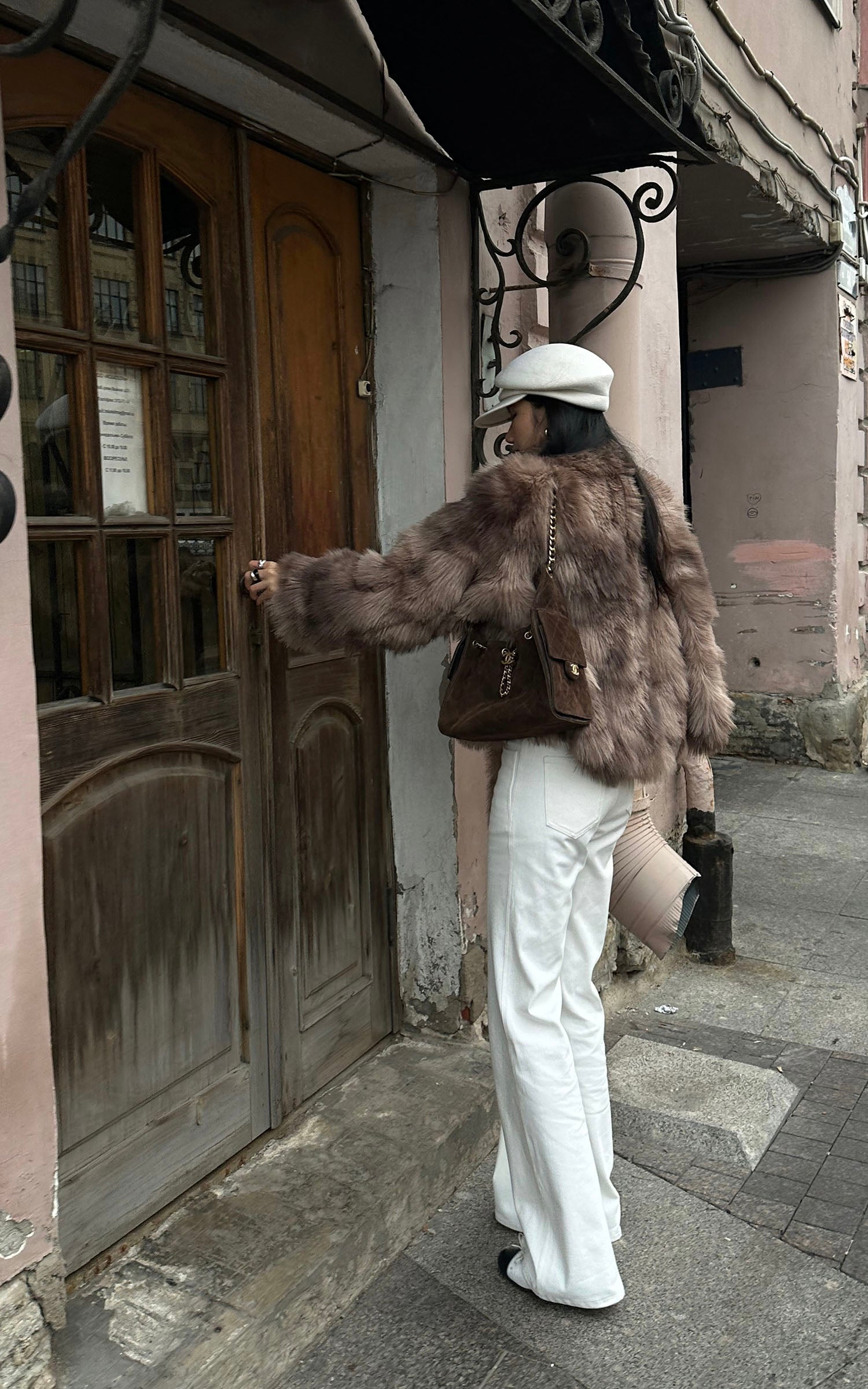 ROVENTE Faux Fur Jacket with Scarf Detail