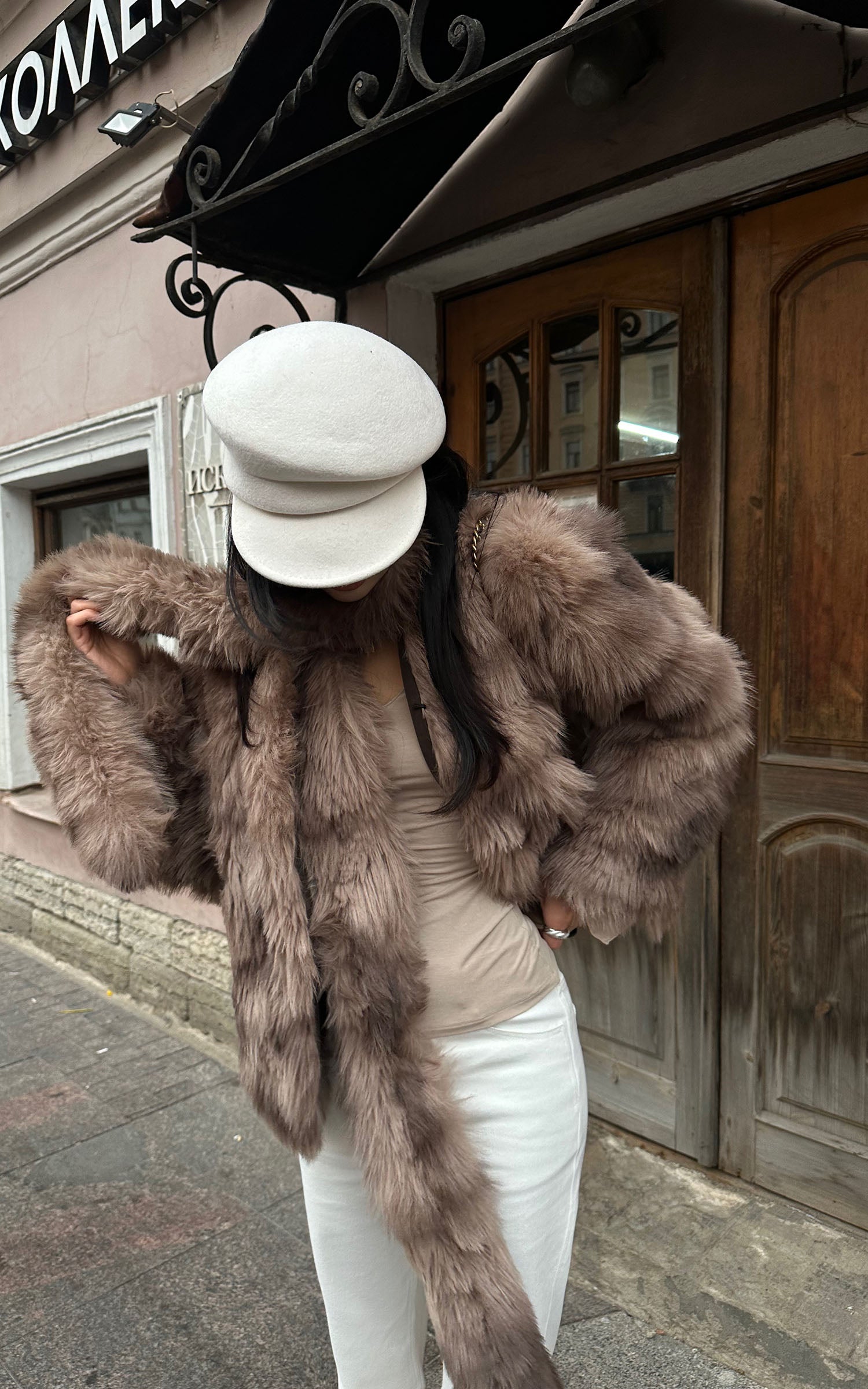 ROVENTE Faux Fur Jacket with Scarf Detail