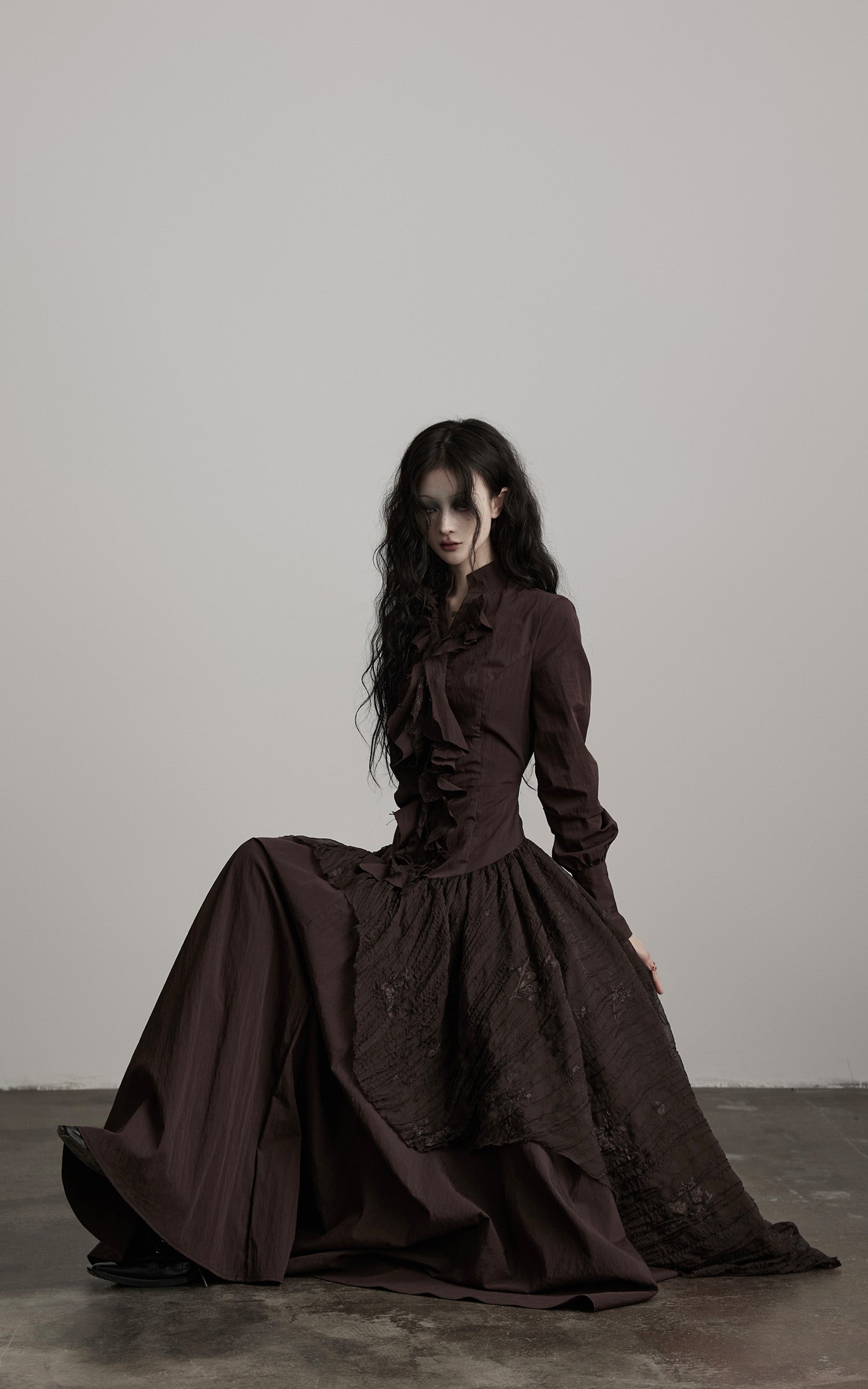 DOINDULGE Textured Ruched Shirt Dress