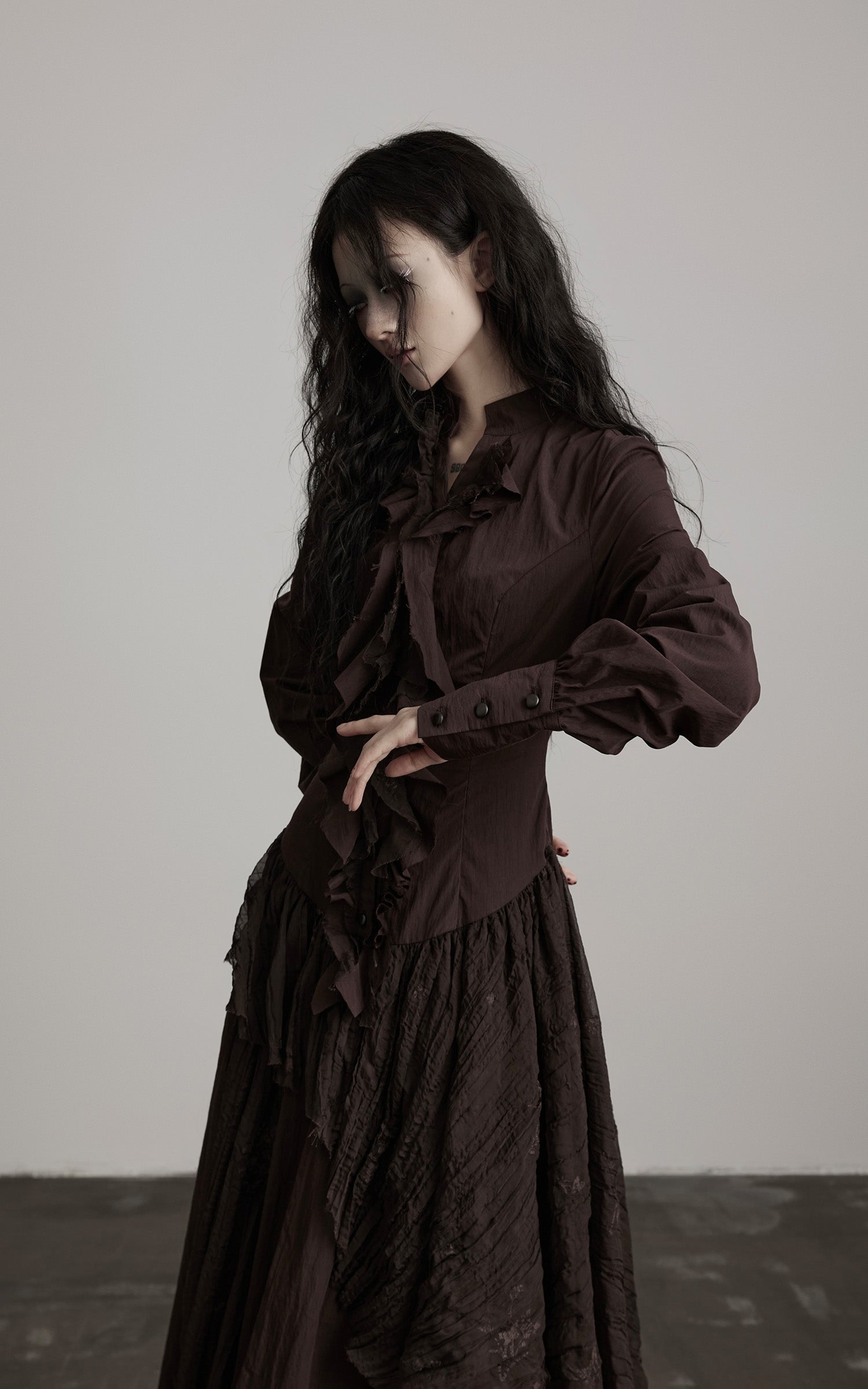 DOINDULGE Textured Ruched Shirt Dress