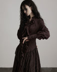 DOINDULGE Textured Ruched Shirt Dress