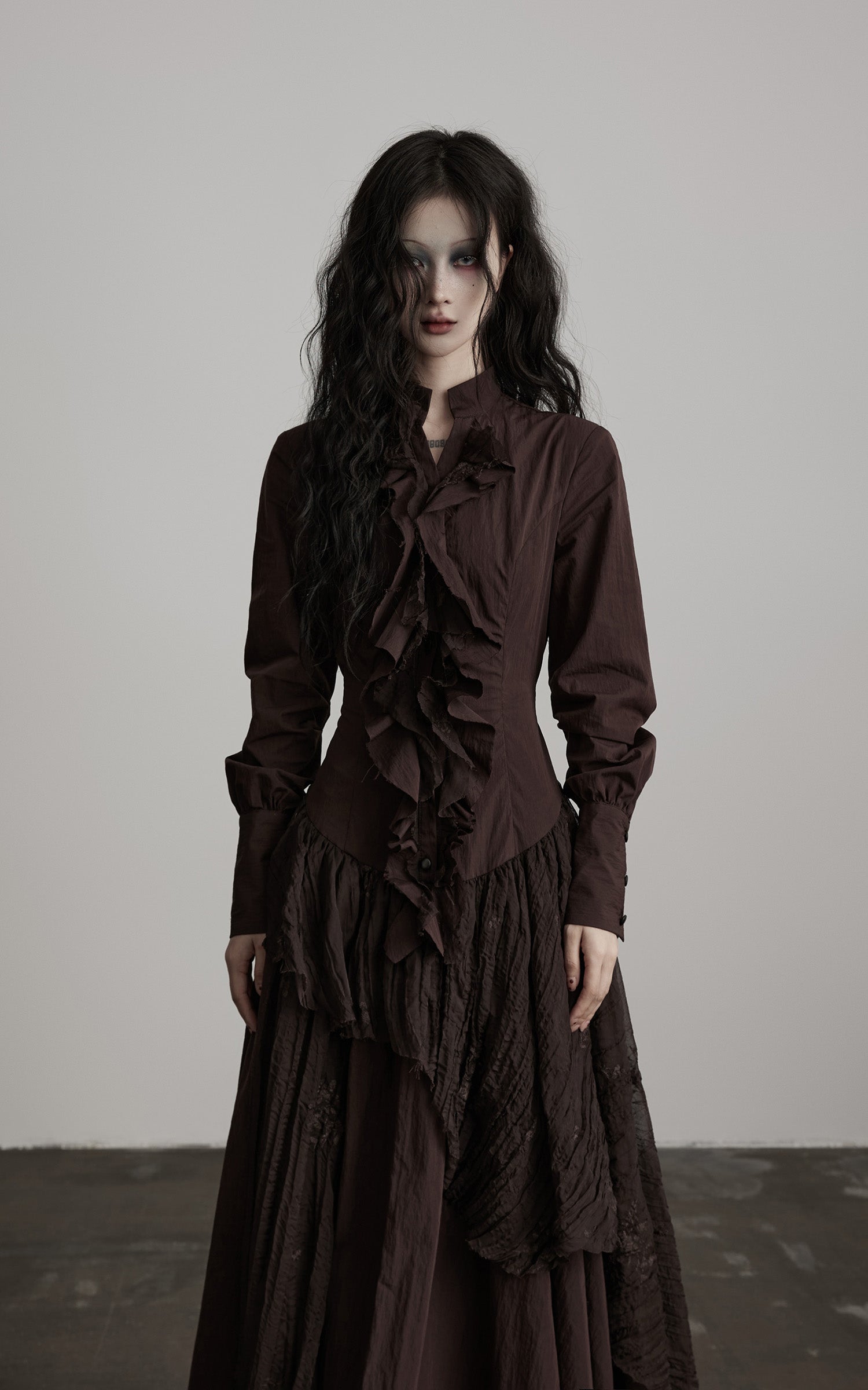 DOINDULGE Textured Ruched Shirt Dress
