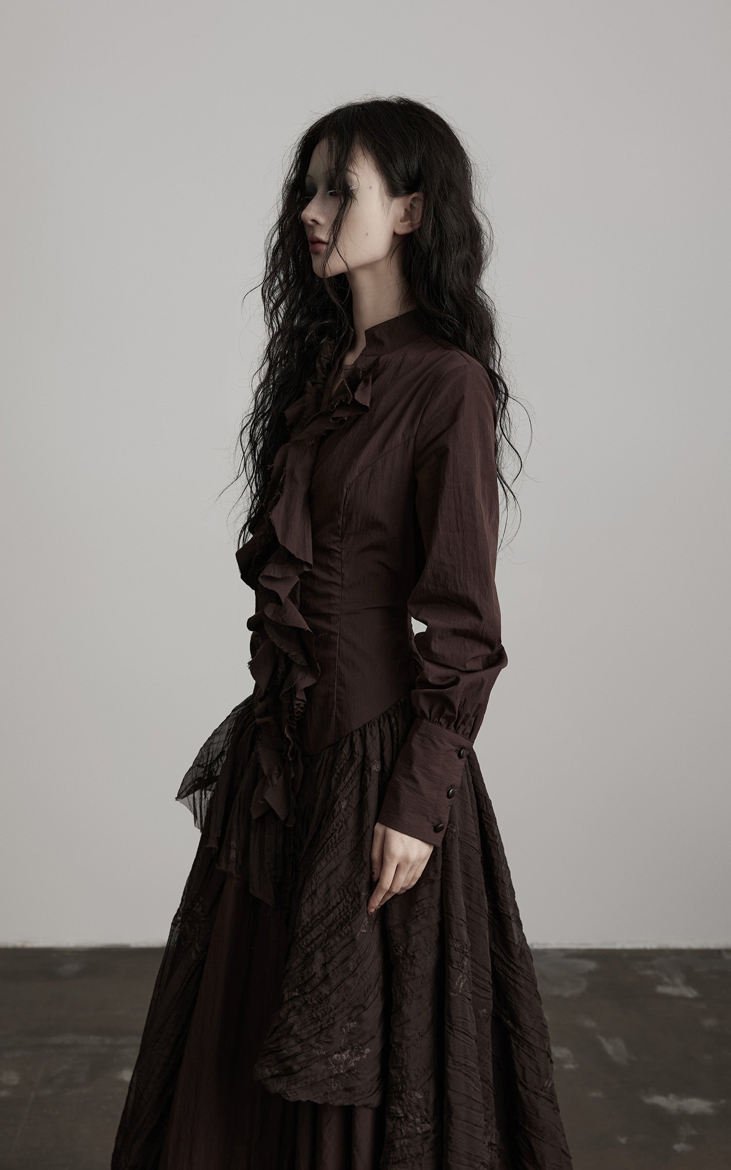 DOINDULGE Textured Ruched Shirt Dress