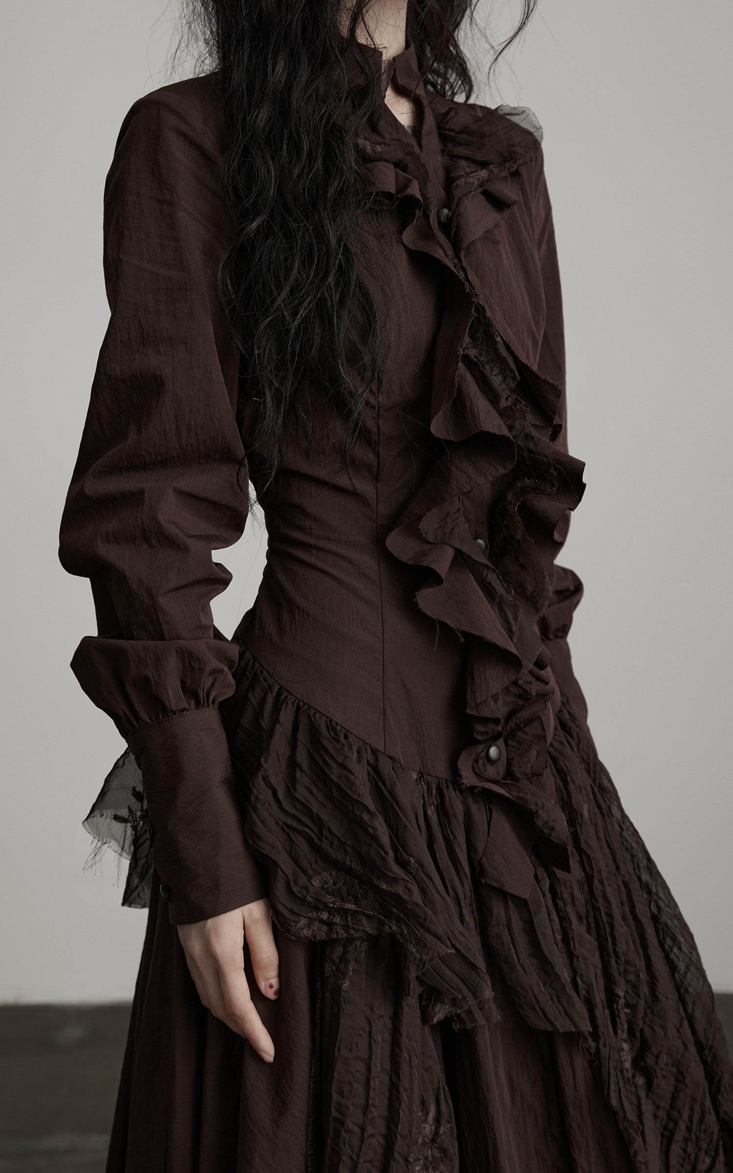 DOINDULGE Textured Ruched Shirt Dress