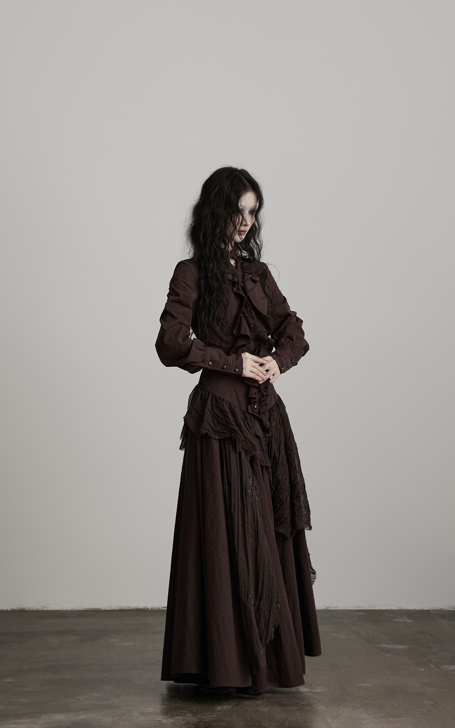 DOINDULGE Textured Ruched Shirt Dress