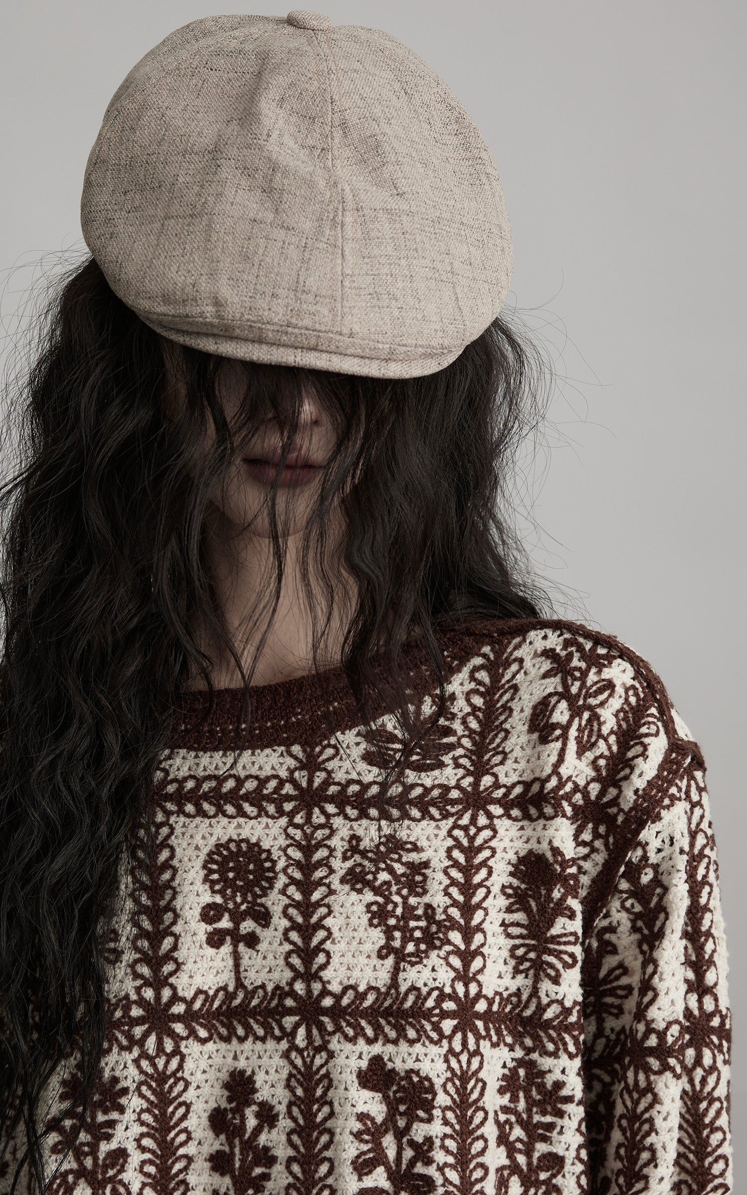 DOINDULGE Floral Grid Knit Sweater