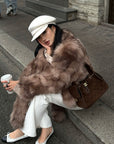 ROVENTE Faux Fur Jacket with Scarf Detail