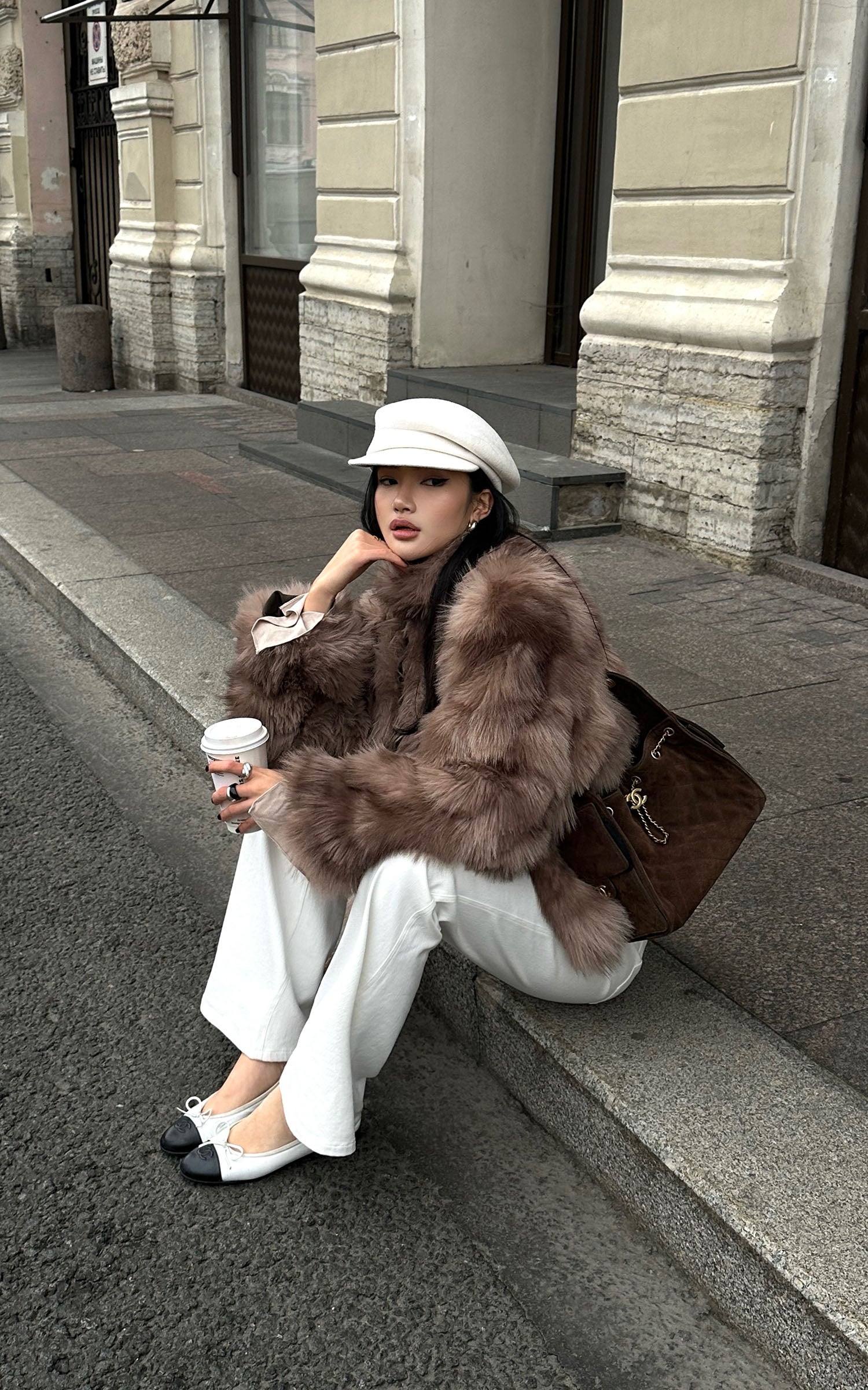 ROVENTE Faux Fur Jacket with Scarf Detail