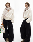 IAMXIAA Ribbed Knit Wrap Cardigan Women Winter Shawl Collar Sweater